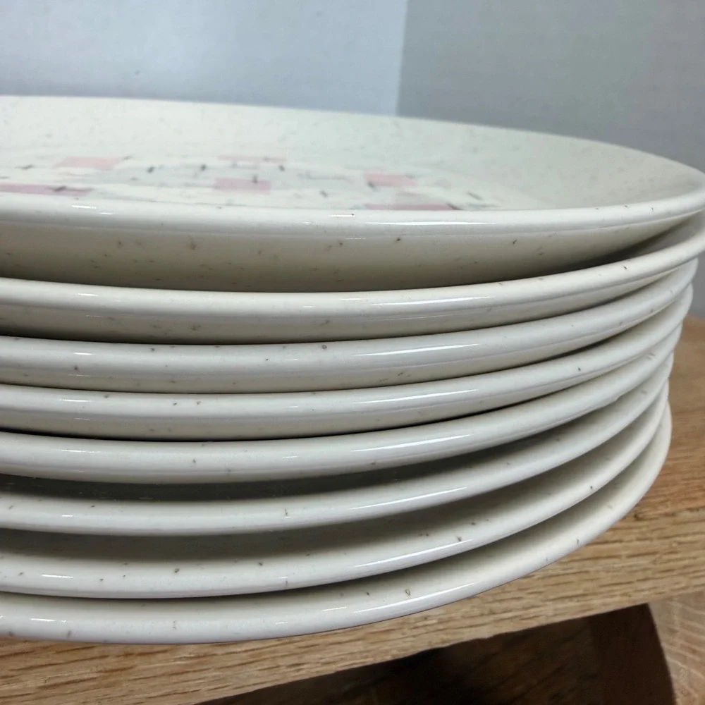Vernonware Tickled Pink Salad Plates Set of 8 Mid Century Modern Atomic 7.5
